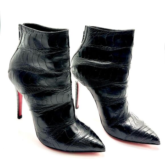 Christian Louboutin Zermadame Ostrich Black Leather Ankle Pointy Boots EU 39 US9 - Picture 1 of 13
